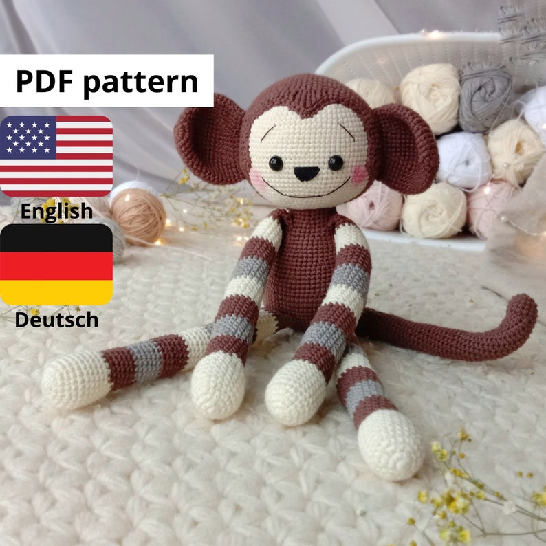 Crochet amigurumi pattern Monkey PDF English Deutsch pattern crochet animals crochet stuffed animal crochet beginner crochet Monkey