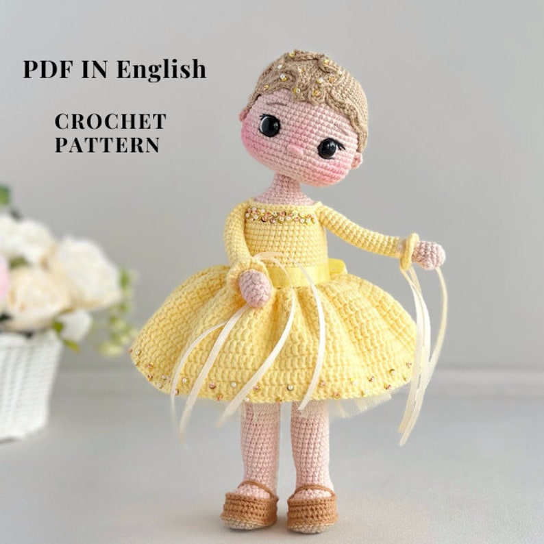 Pattern of a crochet doll PDF in English pattern of a crochet doll amigurumi pattern of a soft doll amigurumi toy doll in a dress dancer