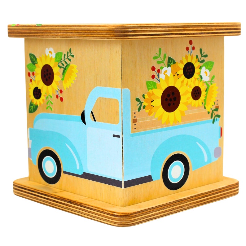 Personalized Sunflower-Themed Wooden Money Savings Bank for Kids