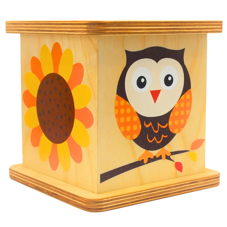 Owl And Sunflower Themed Customizable Name Children Coin Bank