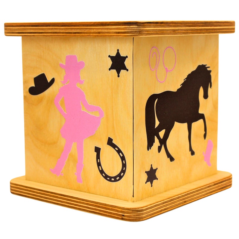 Cowgirl Money Savings Box, Personalized Wooden Piggy Bank for Kids