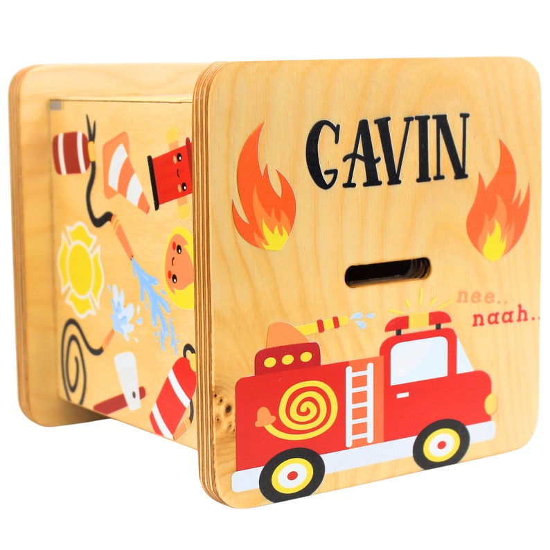 Fire fighter Vehicle Money Savings Box, Customizable Piggy Bank for Kids