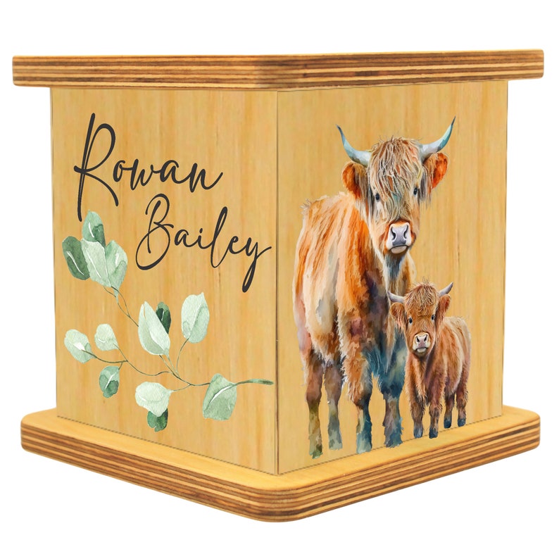 Happy Highland Cow Savings Box, Personalized Piggy Bank