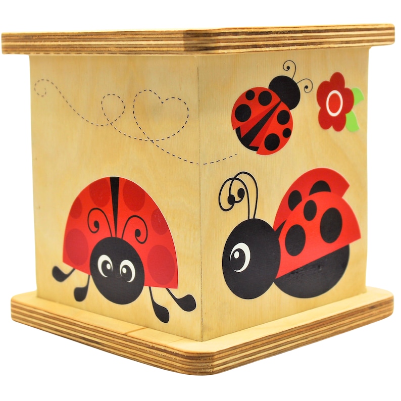 Lady Bug Playroom Piggy Banks for Girls, Wooden Piggy Bank